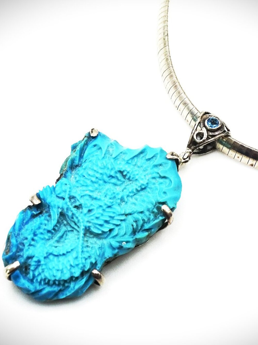 STARBORN Carved Campitos Turquoise Dragon Pendant & Chain in Sterling Silver